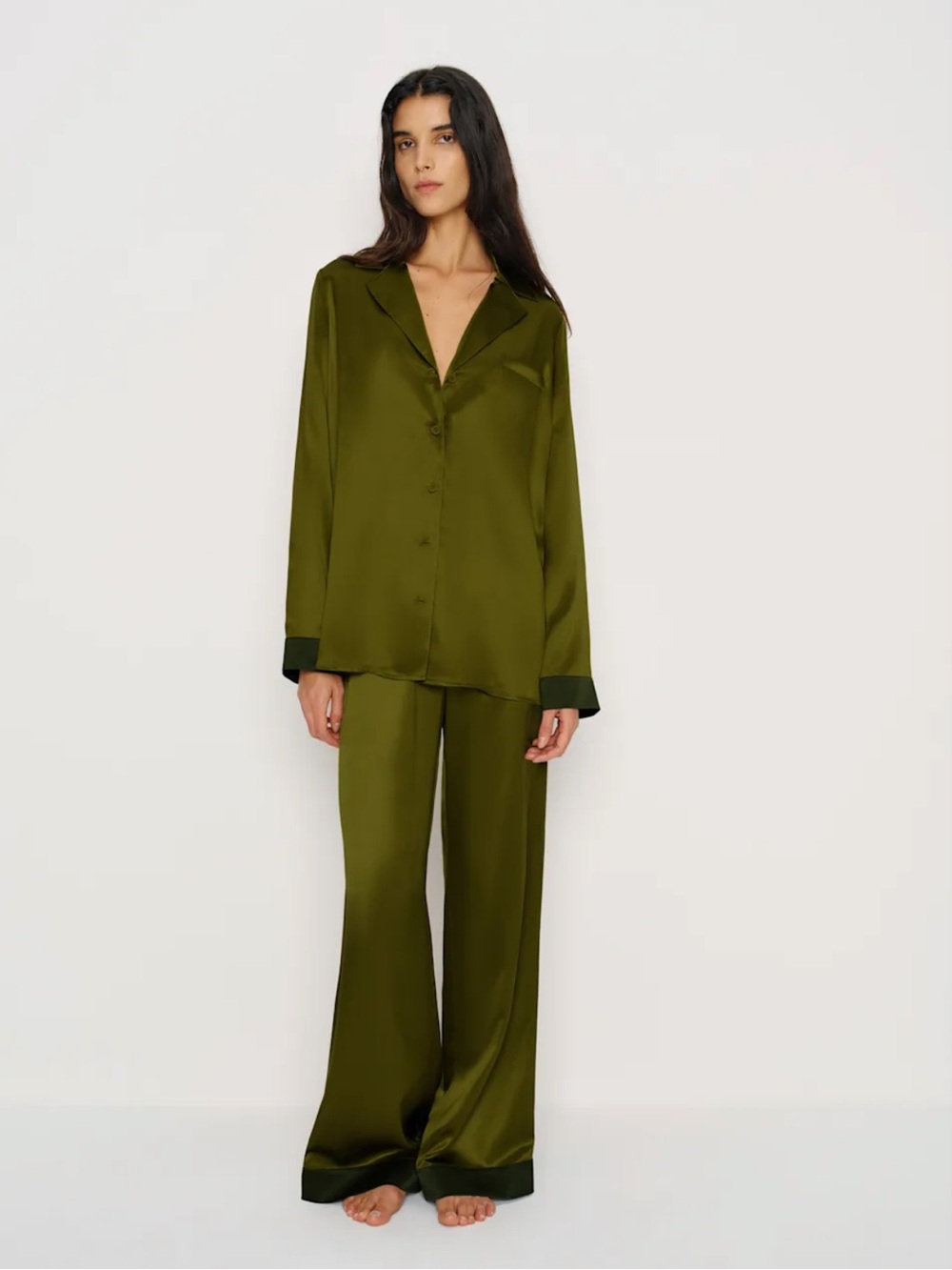 Reformation Ella Silk Set - Olive